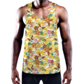 Yellow Camo And Hibiscus Flower Print Men's Workout Tank Top