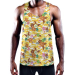 Yellow Camo And Hibiscus Flower Print Training Tank Top