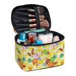 Yellow Camo And Hibiscus Flower Print Travel Makeup Bag