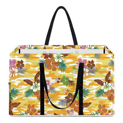 Yellow Camo And Hibiscus Flower Print Utility Tote Bag