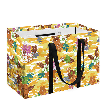 Yellow Camo And Hibiscus Flower Print Utility Tote Bag