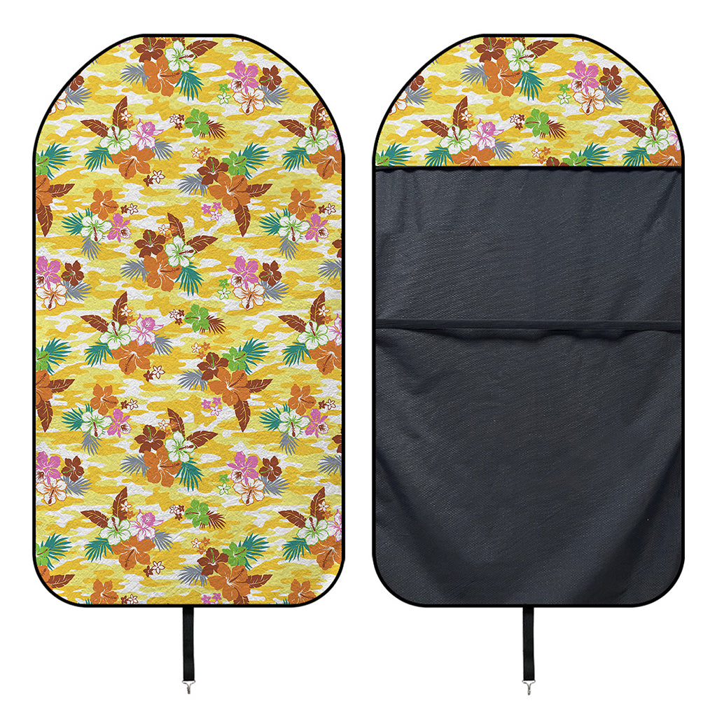 Yellow Camo And Hibiscus Flower Print Waterproof Car Seat Cover
