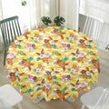Yellow Camo And Hibiscus Flower Print Waterproof Round Tablecloth