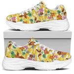 Yellow Camo And Hibiscus Flower Print White Chunky Shoes