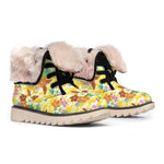 Yellow Camo And Hibiscus Flower Print Winter Boots