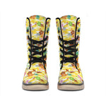 Yellow Camo And Hibiscus Flower Print Winter Boots
