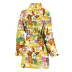 Yellow Camo And Hibiscus Flower Print Women's Bathrobe