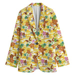 Yellow Camo And Hibiscus Flower Print Women's Blazer
