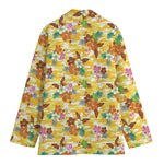 Yellow Camo And Hibiscus Flower Print Women's Blazer
