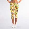 Yellow Camo And Hibiscus Flower Print Women's Capri Leggings