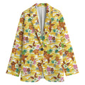 Yellow Camo And Hibiscus Flower Print Women's Cotton Blazer