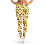 Yellow Camo And Hibiscus Flower Print Women's Leggings
