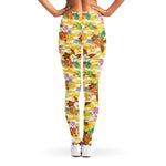 Yellow Camo And Hibiscus Flower Print Women's Leggings