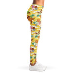 Yellow Camo And Hibiscus Flower Print Women's Leggings