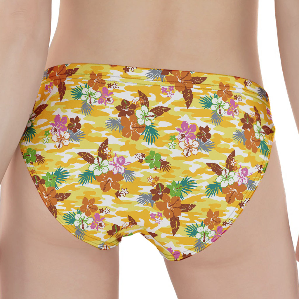 Yellow Camo And Hibiscus Flower Print Women's Panties