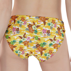 Yellow Camo And Hibiscus Flower Print Women's Panties