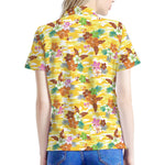 Yellow Camo And Hibiscus Flower Print Women's Polo Shirt