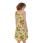 Yellow Camo And Hibiscus Flower Print Women's Sleeveless Dress