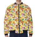 Yellow Camo And Hibiscus Flower Print Zip Sleeve Bomber Jacket