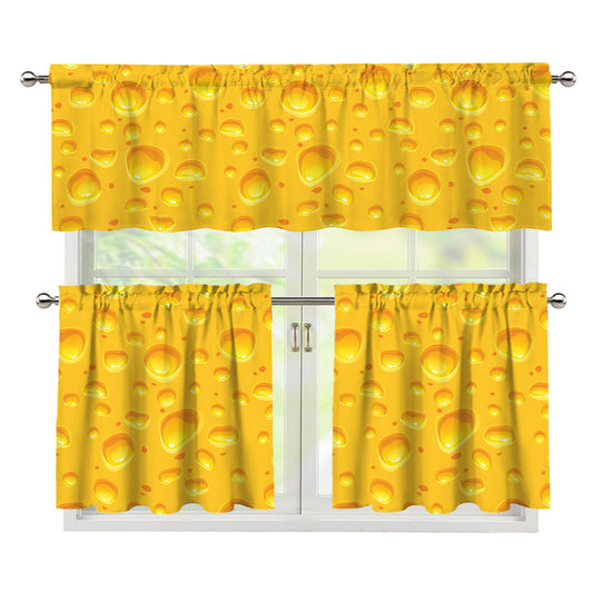 Yellow Cheese Print 3 Piece Kitchen Curtains