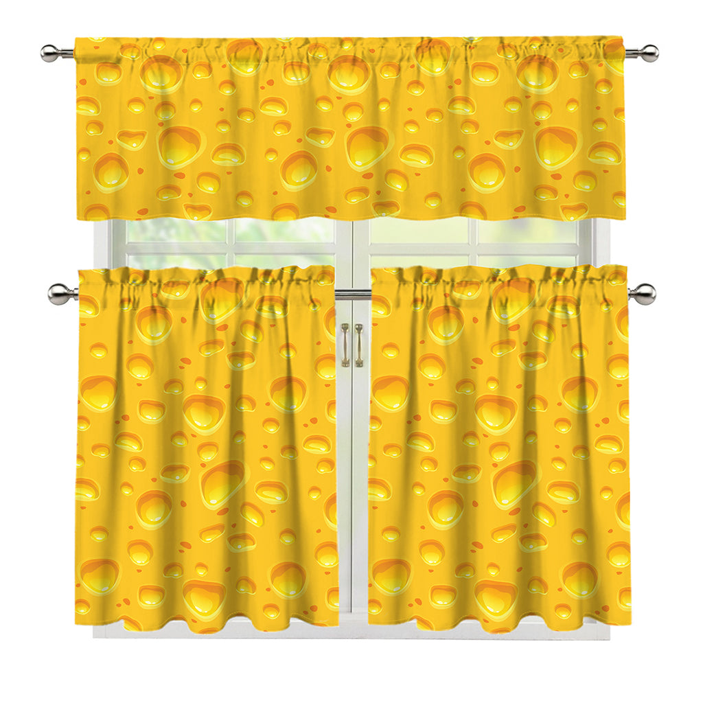 Yellow Cheese Print 3 Piece Kitchen Curtains