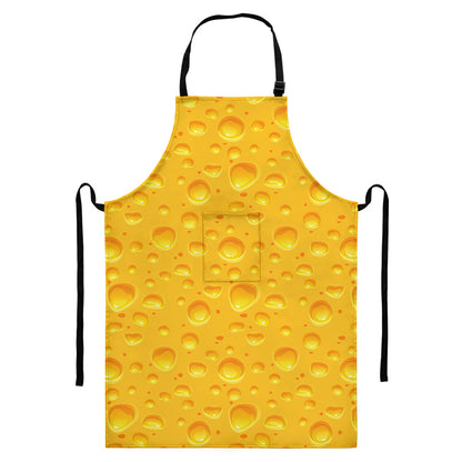 Yellow Cheese Print Bib Apron With Pocket