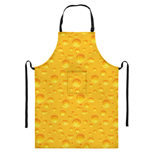 Yellow Cheese Print Bib Apron With Pocket