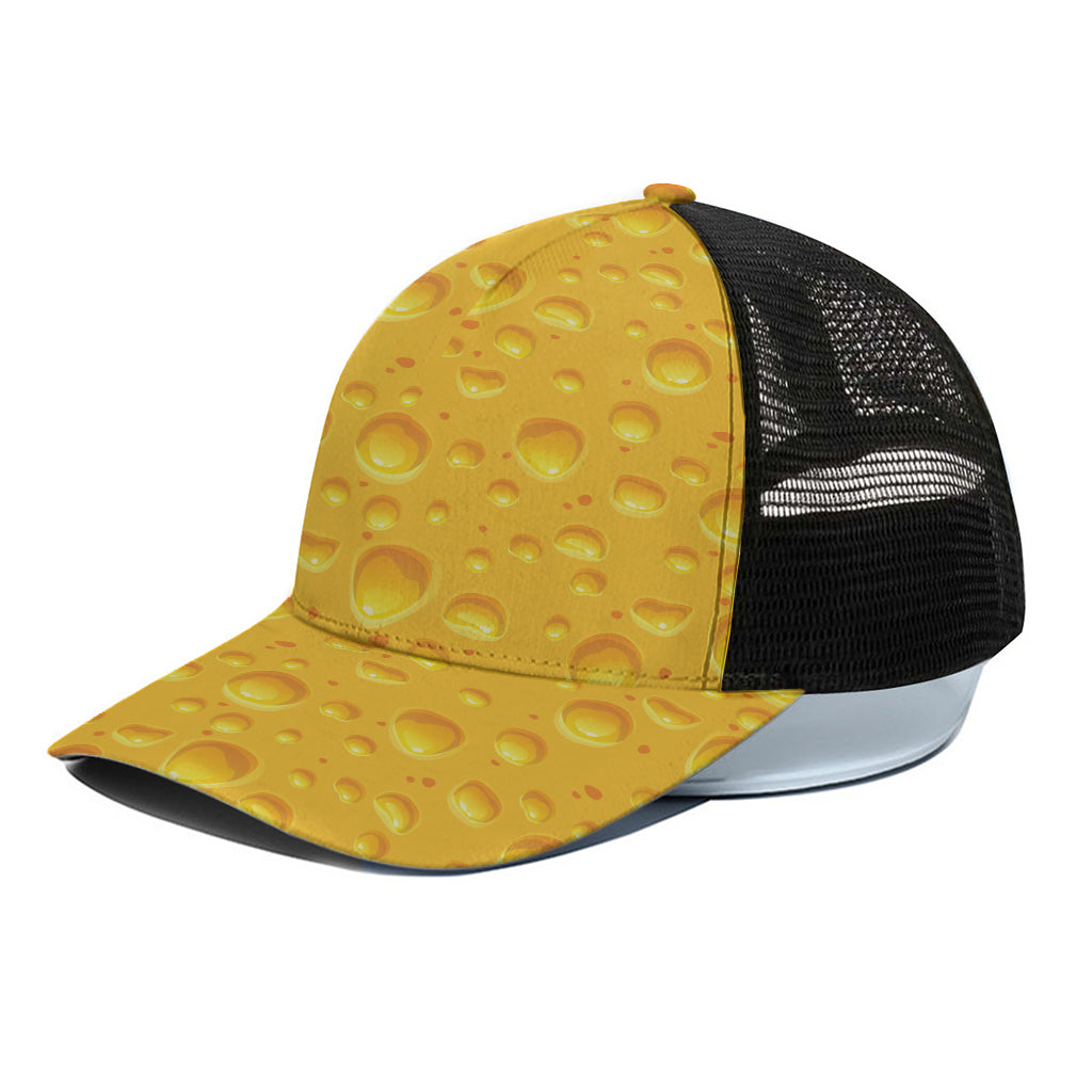 Yellow Cheese Print Black Mesh Trucker Cap