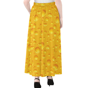 Yellow Cheese Print Chiffon Maxi Skirt