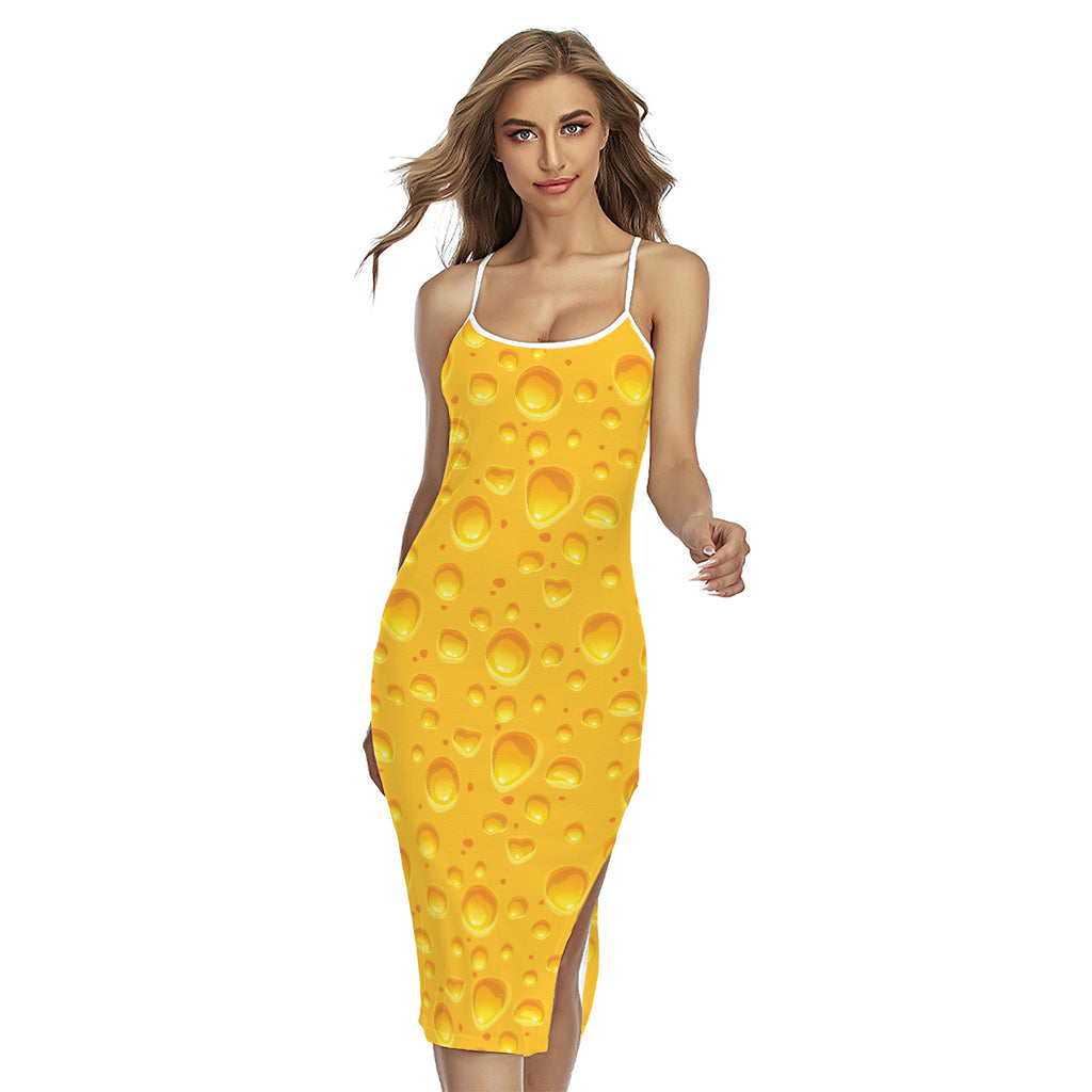 Yellow Cheese Print Cross Back Cami Dress