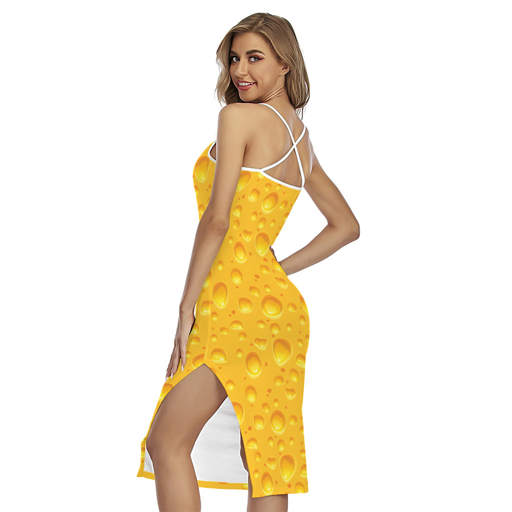 Yellow Cheese Print Cross Back Cami Dress