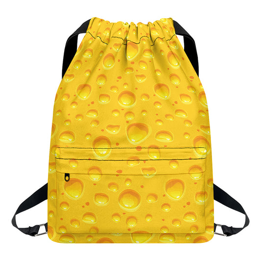 Yellow Cheese Print Drawstring Backpack