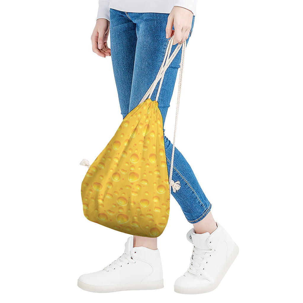 Yellow Cheese Print Drawstring Bag