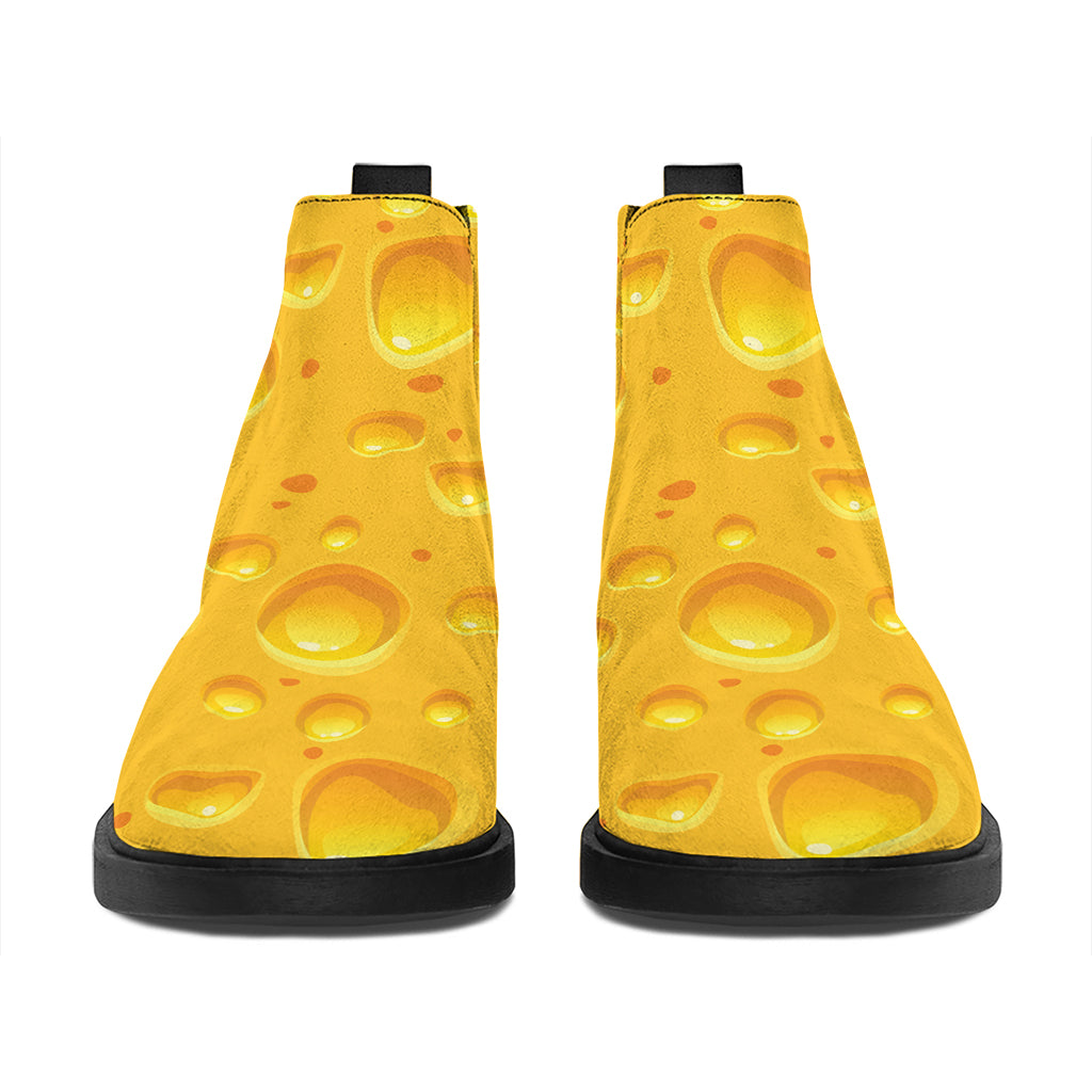 Yellow Cheese Print Flat Ankle Boots