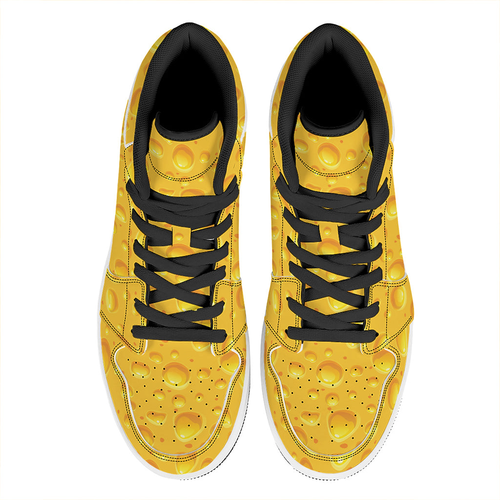 Yellow Cheese Print High Top Leather Sneakers