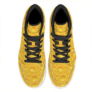 Yellow Cheese Print High Top Leather Sneakers