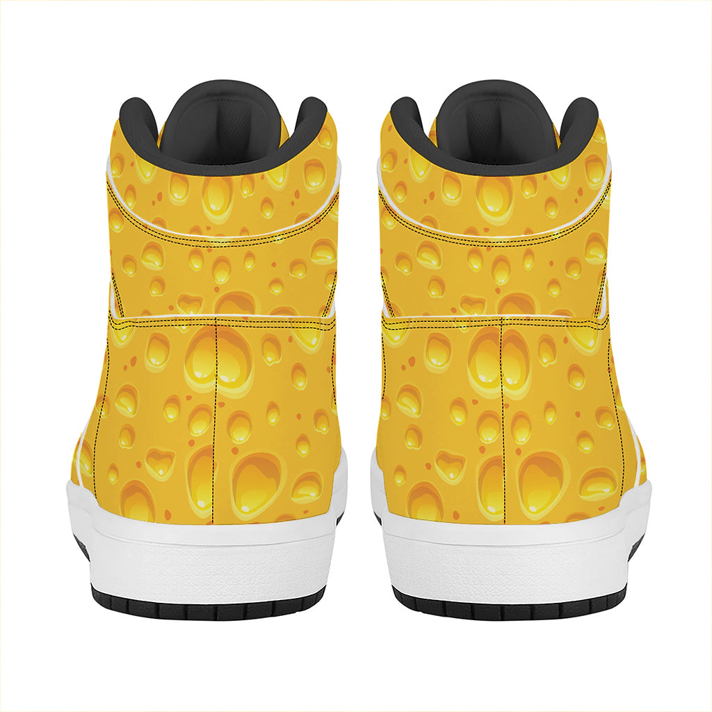 Yellow Cheese Print High Top Leather Sneakers