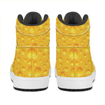 Yellow Cheese Print High Top Leather Sneakers