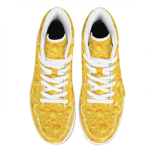 Yellow Cheese Print High Top Leather Sneakers