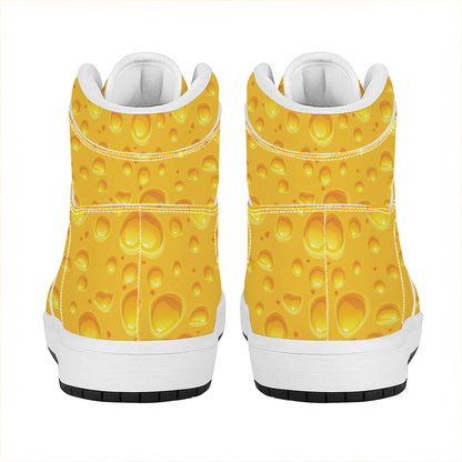 Yellow Cheese Print High Top Leather Sneakers