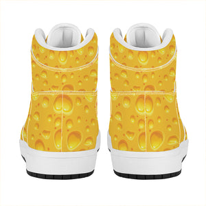 Yellow Cheese Print High Top Leather Sneakers