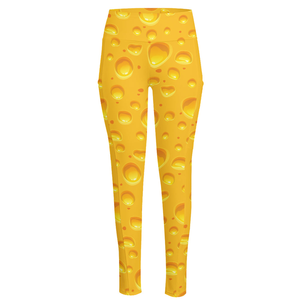 Yellow Cheese Print High-Waisted Pocket Leggings