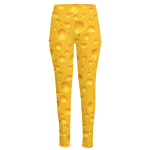 Yellow Cheese Print High-Waisted Pocket Leggings