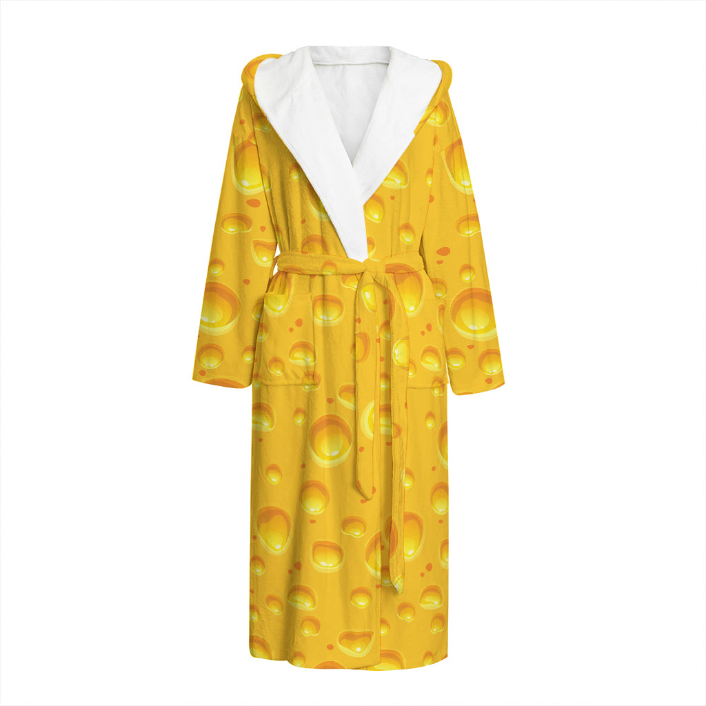 Yellow Cheese Print Hooded Bathrobe