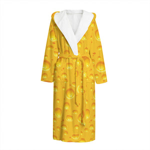 Yellow Cheese Print Hooded Bathrobe