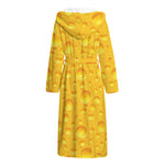 Yellow Cheese Print Hooded Bathrobe