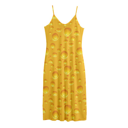 Yellow Cheese Print Jersey Midi Cami Dress
