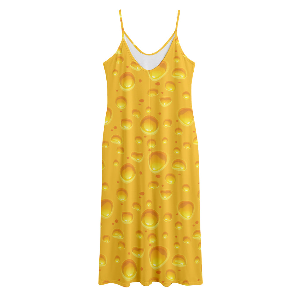 Yellow Cheese Print Jersey Midi Cami Dress