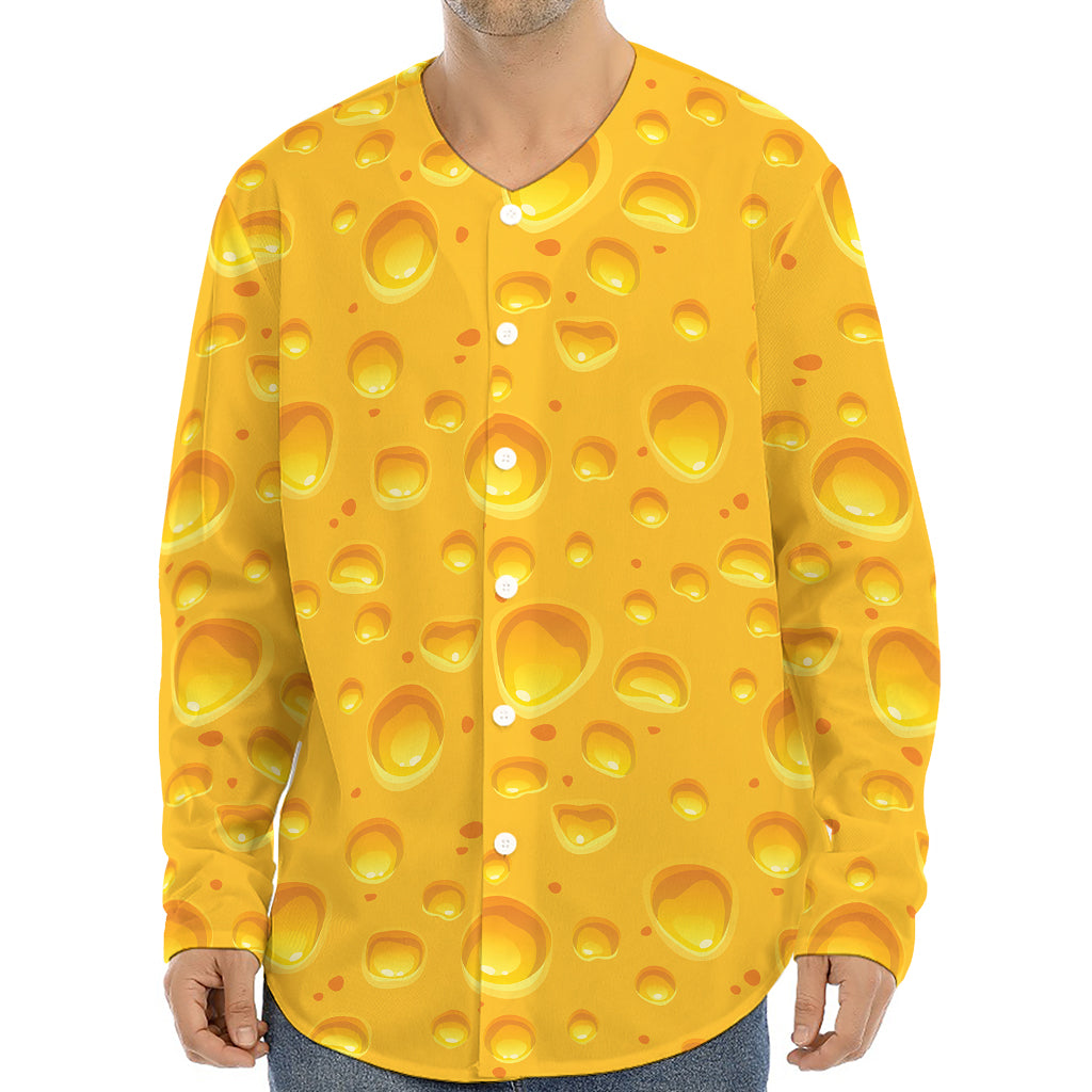 Yellow Cheese Print Long Sleeve Baseball Jersey