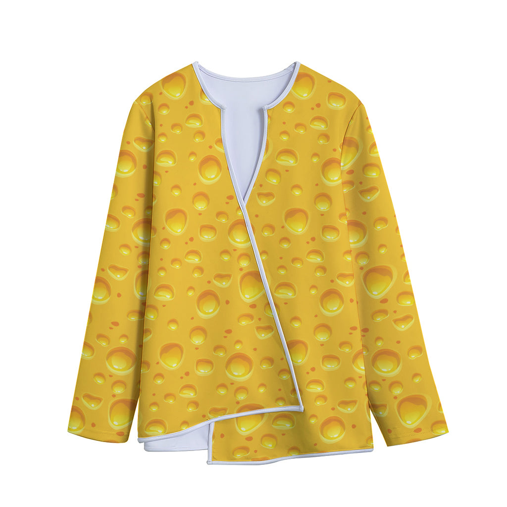 Yellow Cheese Print Long Sleeve Short Coat